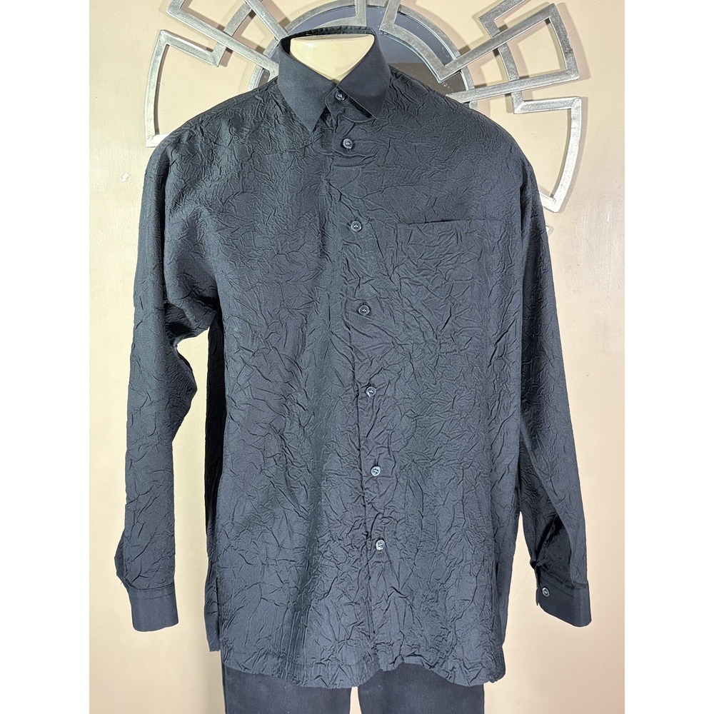 Issey Miyake Vintage Long Sleeve Wrinked style Button Shirt Mens Black Size L